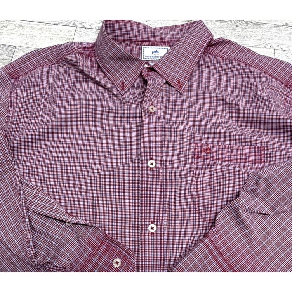 Southern Tide Intercoastal Mens XL Button Down LS Shirt Red Blue Gingham Check